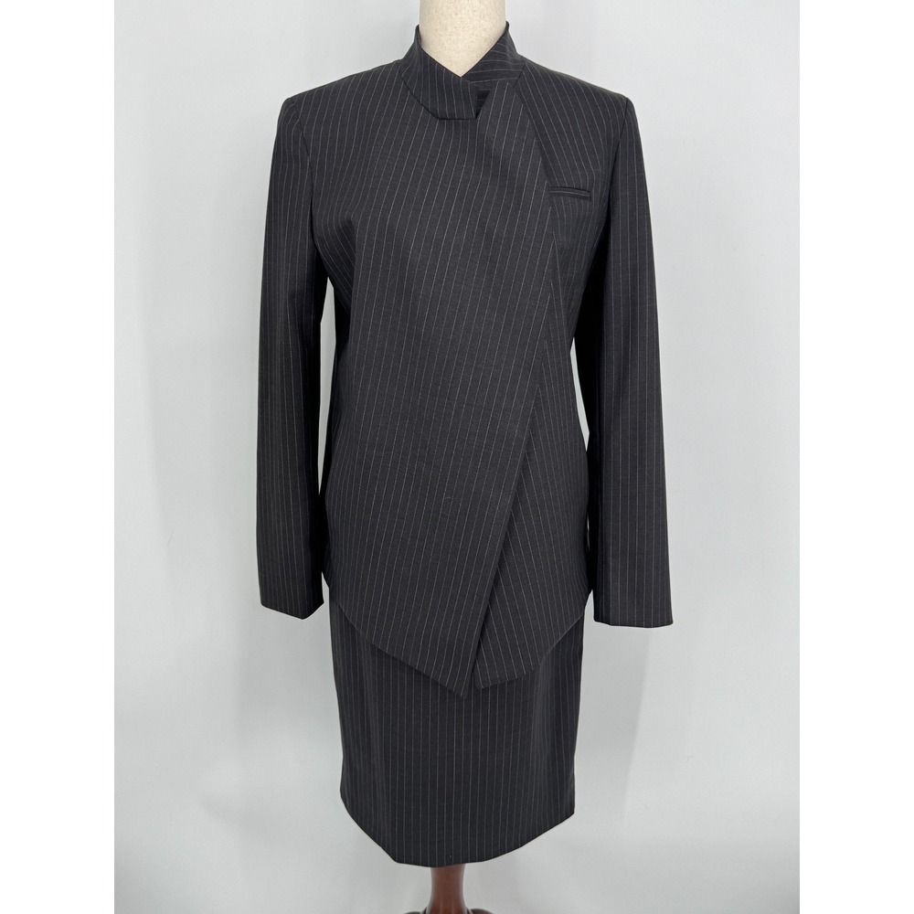 MM.LaFleur Pinstripe Skirt Suit Set 8 Charcoal Grey Wool Career Workwear Office - Picture 5 of 14